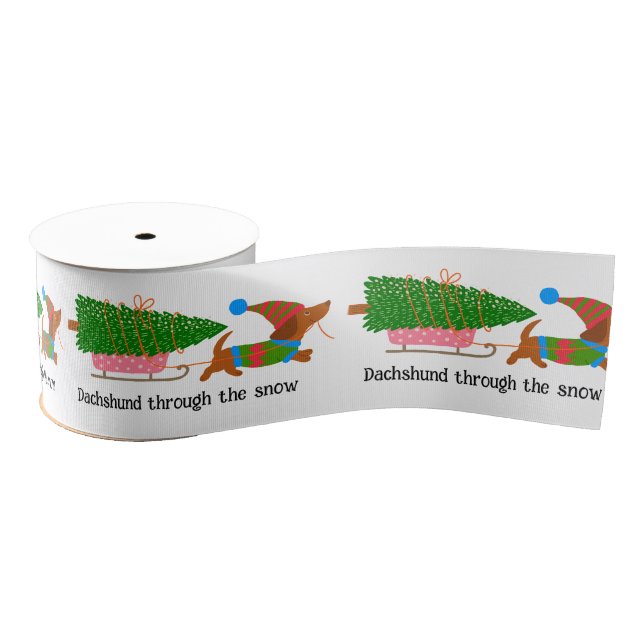 Christmas Illustration Dachshund Through the Snow Grosgrain Ribbon (Spool)