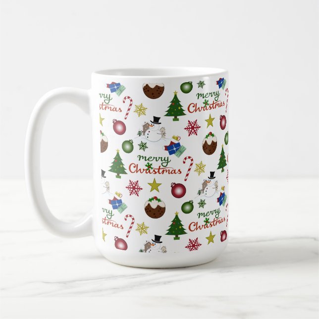 Christmas Illustration Mix Pattern Coffee Mug (Left)