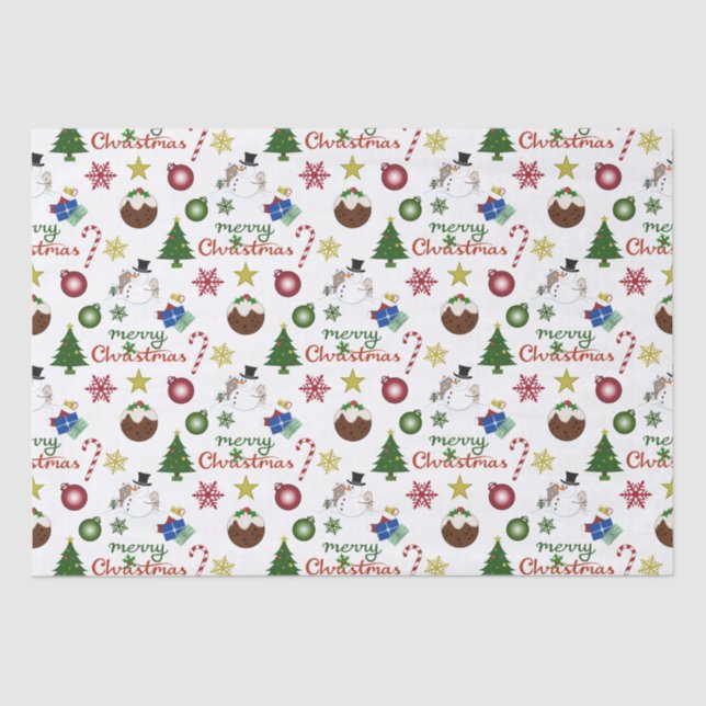 Christmas Illustration Mix Pattern Tissue Paper (Front)