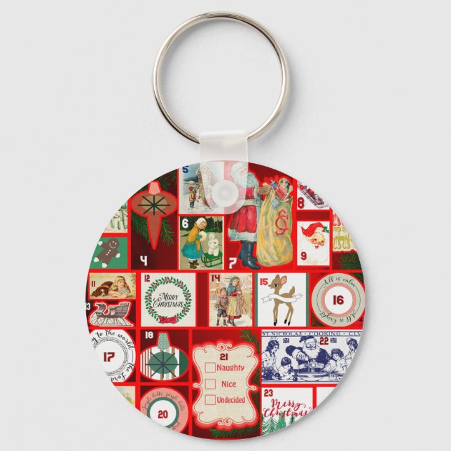 Christmas illustrations Vintage Holiday Fun Key Ring (Front)