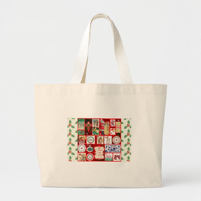 Christmas illustrations Vintage Holiday Fun Large Tote Bag (Front)