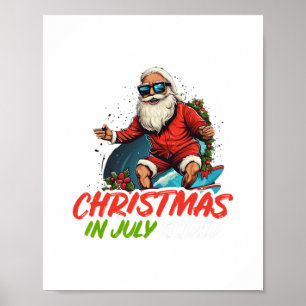 christmas im july  summer santa claus beach hawaii poster