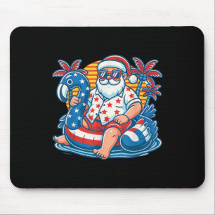 Christmas In 4th Of July Santa Flamingo Pool Float Mouse Mat