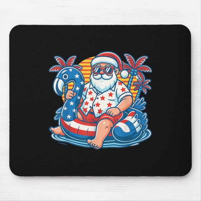 Christmas In 4th Of July Santa Flamingo Pool Float Mouse Mat (Front)
