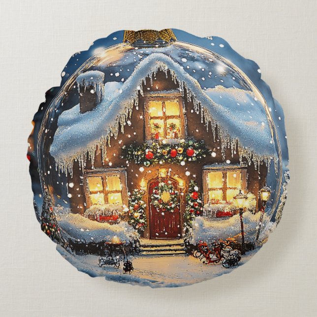 Christmas in a bouble round cushion (Front)