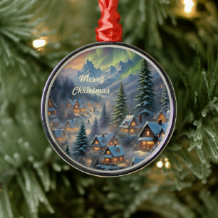 Christmas in a mountain village, polar lights  metal tree decoration