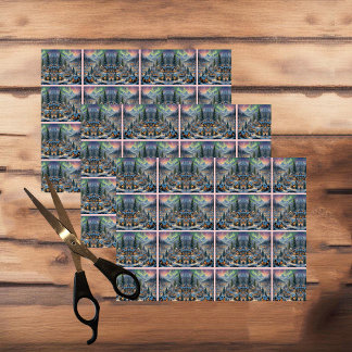 Christmas in a mountain village, polar lights  tissue paper