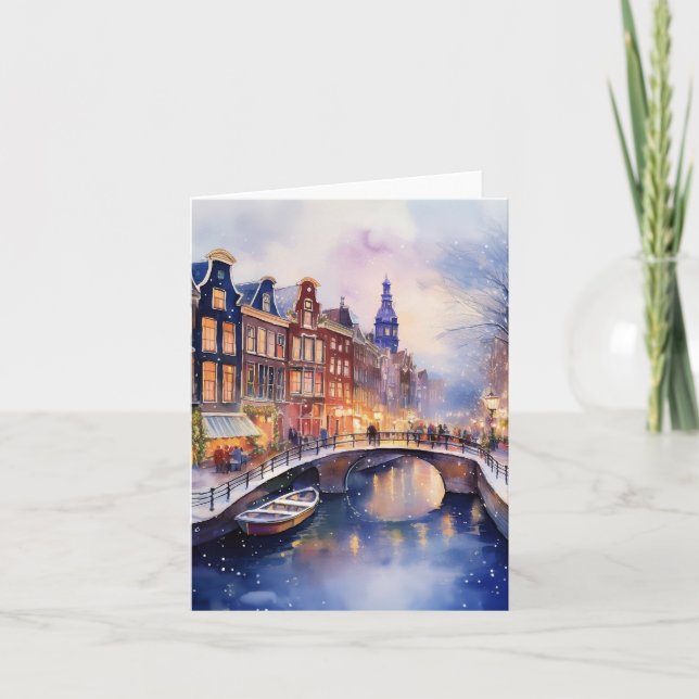 Christmas in Amsterdam Watercolor Card (Front)