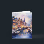 Christmas in Amsterdam Watercolor Card<br><div class="desc">This Christmas card features a watercolor portrait of Amsterdam in Christmas.</div>