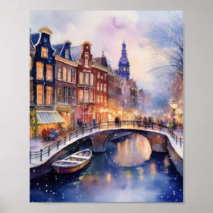 Christmas in Amsterdam Watercolor Poster