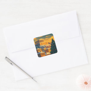 Christmas in Athens – Festive Greece Holiday Scene Square Sticker