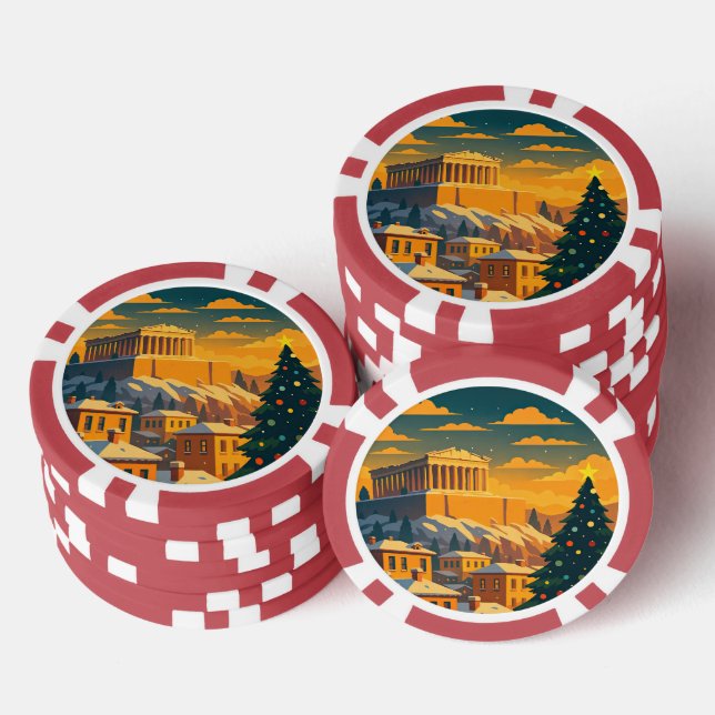 Christmas in Athens Poker Chips – Festive Greece  (Stack)