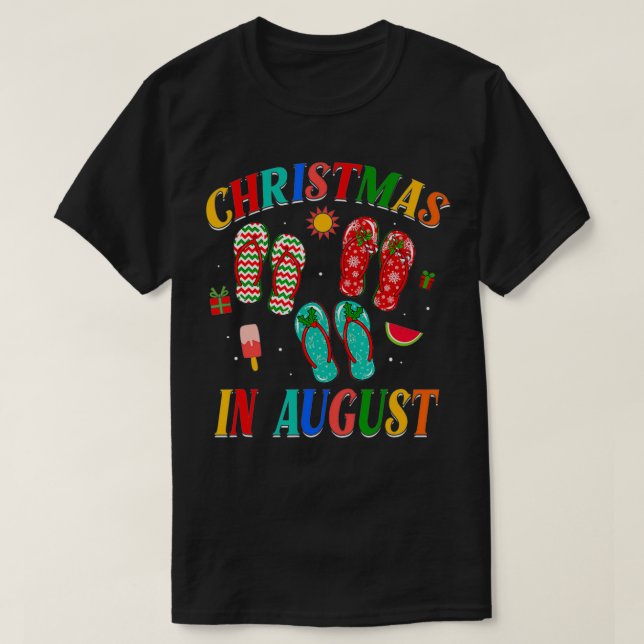 Christmas In August Flip Flops Family Summer Vacat T-Shirt (Design Front)