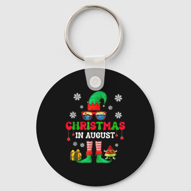 Christmas In August Funny Elf For Summer Xmas Men  Key Ring (Front)