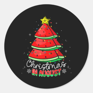 Christmas In August Funny Watermelon Xmas Tree  Classic Round Sticker