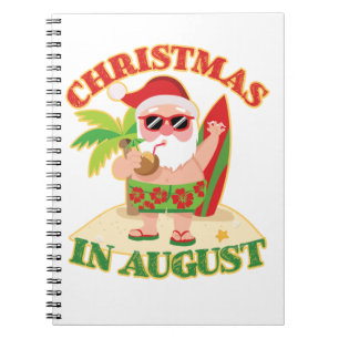 Christmas In August Santa Beach Surfboard Notebook
