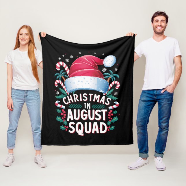 Christmas In August Squad Funny Summer Xmas Fleece Blanket (In Situ)