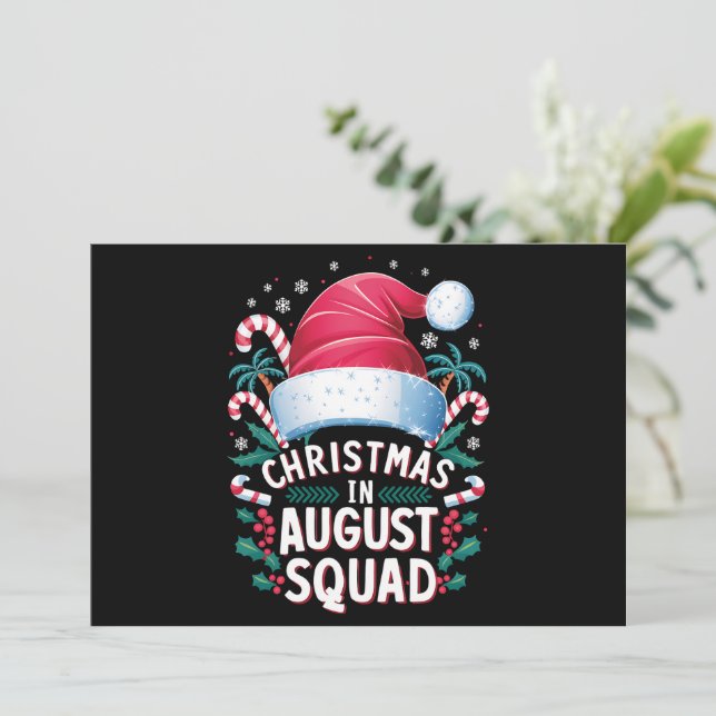 Christmas In August Squad Funny Summer Xmas Holiday Card (Standing Front)