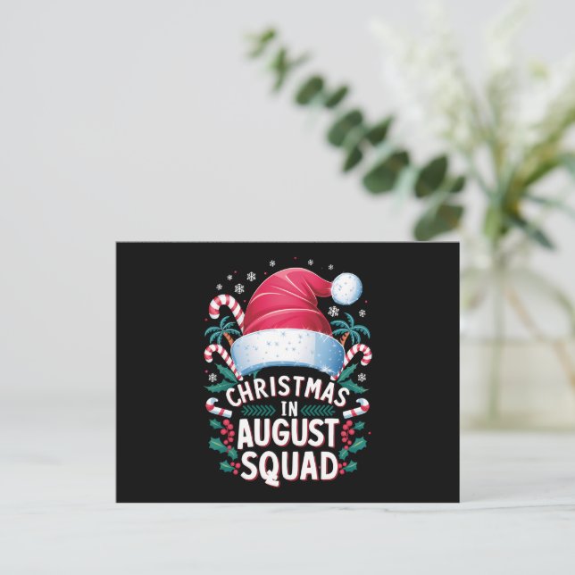 Christmas In August Squad Funny Summer Xmas Holiday Postcard (Standing Front)