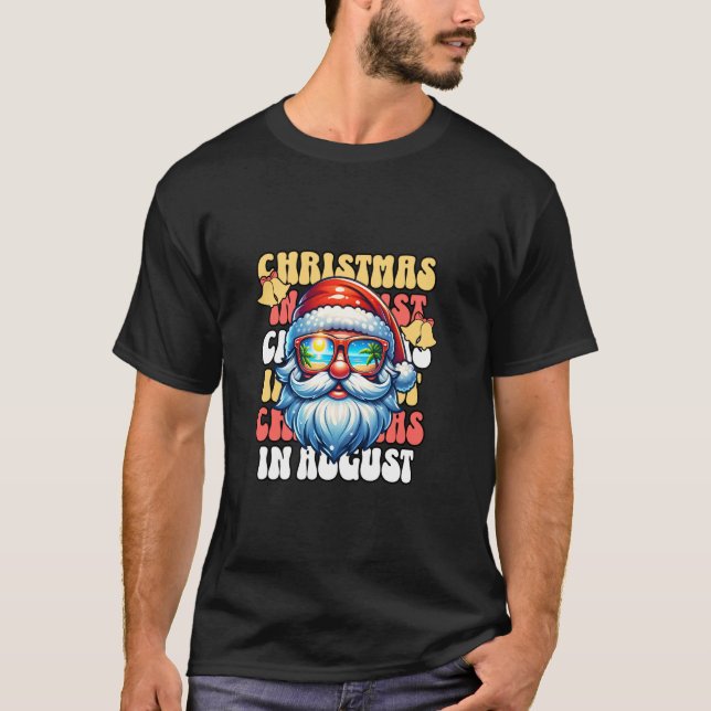 Christmas in August XMas Cool Santa With Beach In  T-Shirt (Front)