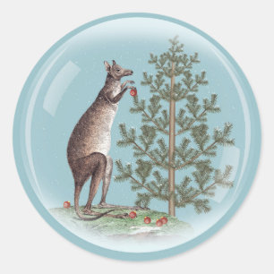 Christmas in Australia  with  snow and a kangaroo Classic Round Sticker