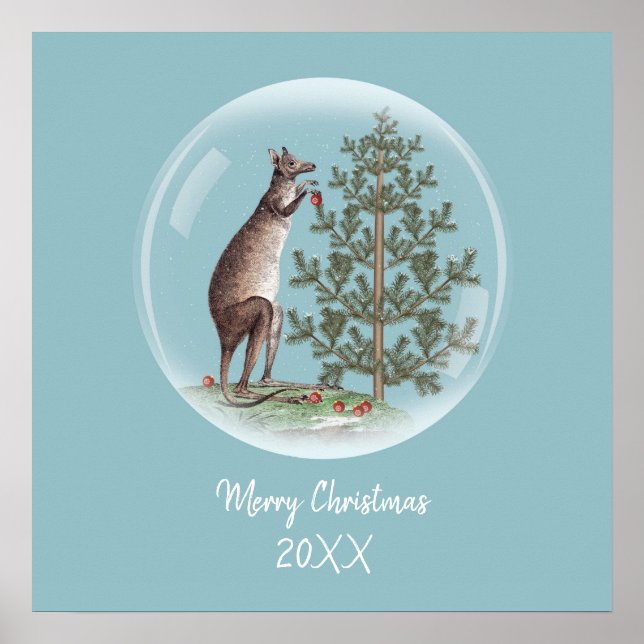 Christmas in Australia  with  snow and a kangaroo Poster (Front)