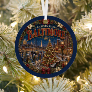 Christmas in Baltimore Vintage Travel Keepsake Metal Tree Decoration