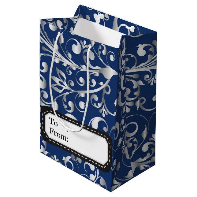 Christmas in blue & silver medium gift bag (Front Angled)