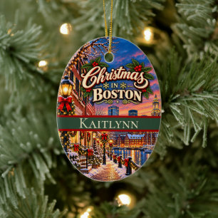 Christmas in Boston Vintage New England Ceramic Tree Decoration