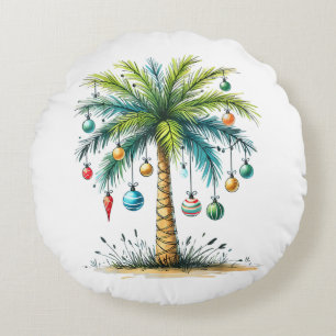 Christmas In December Tropical Christmas Beach Pal Round Cushion