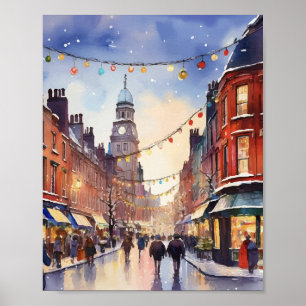 Christmas in Dublin Ireland Watercolor Poster
