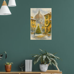 Christmas in Florence Italy Watercolor Canvas Poster