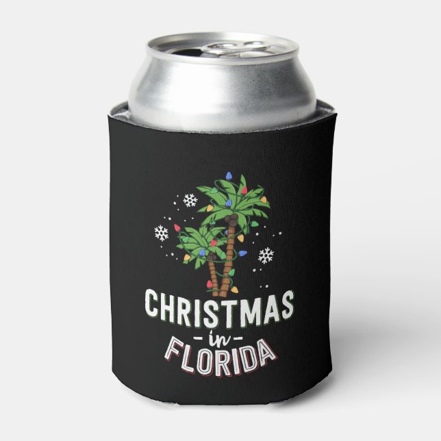 Christmas In Florida Deck The Palm Trees Family Can Cooler (Can Front)