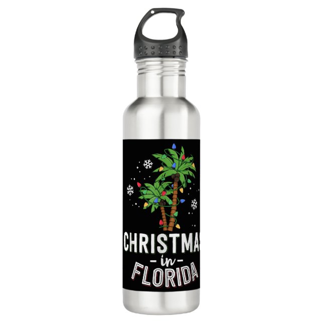 Christmas In Florida Deck The Palm Trees Family Va 710 Ml Water Bottle (Front)