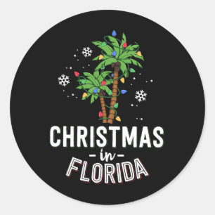 Christmas In Florida Deck The Palm Trees Family Va Classic Round Sticker