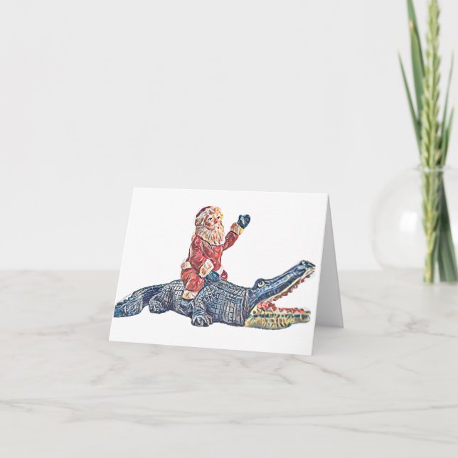 Christmas in Florida Santa Claus riding Alligator Holiday Card (Front)