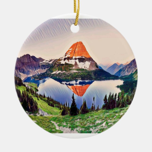 Christmas in Glacier Park Ceramic Tree Decoration (Front)