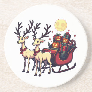 Christmas in Halloween Reindeer Pumpkin Presents Coaster