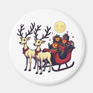 Christmas in Halloween Reindeer Pumpkin Presents Magnet