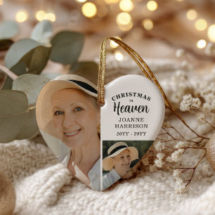Christmas in Heaven 5 Photo Collage Heart Memorial Ceramic Tree Decoration