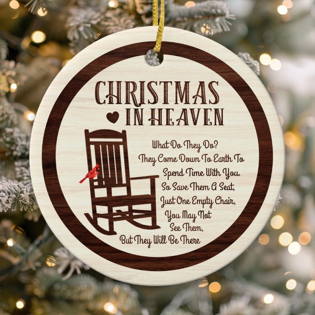 Christmas In Heaven Brown Memorial Photo Holiday Ceramic Tree Decoration (Creator Uploaded)