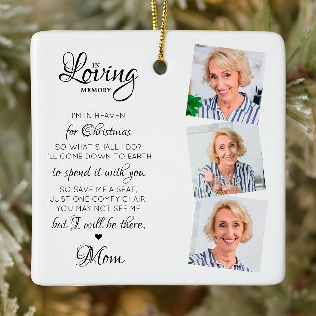 Christmas In Heaven Loving Memory 3 Photo Memorial Ceramic Ornament (Creator Uploaded)