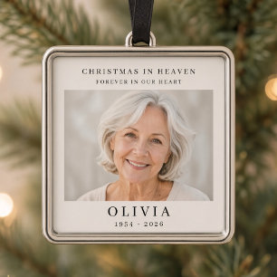 Christmas in Heaven Personalised Memorial Photo Metal Tree Decoration