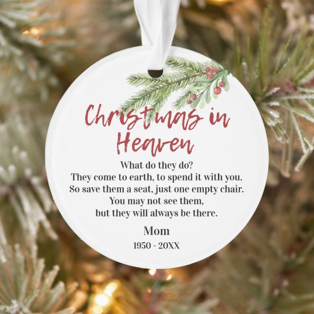 Christmas In Heaven Poem Memorial Photo Greenery Ornament (Tree)