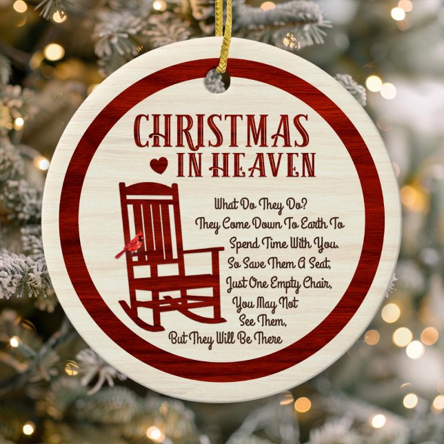 Christmas In Heaven Red Memorial Photo Holiday Ceramic Tree Decoration (Creator Uploaded)