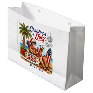 Christmas in July 250 Years of Freedom Beach Santa Large Gift Bag