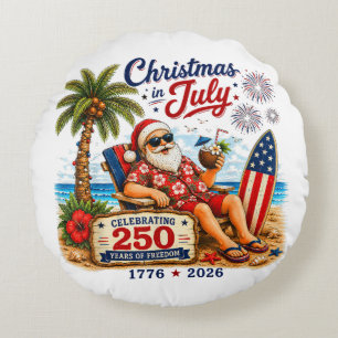 Christmas in July 250 Years of Freedom Beach Santa Round Cushion