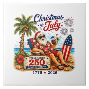 Christmas in July 250 Years of Freedom Beach Santa Tile