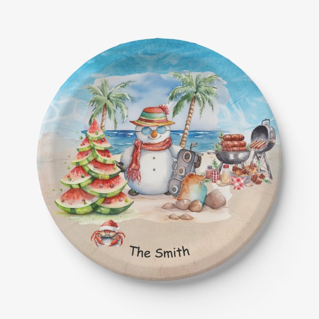 Christmas in July at the beach  Paper Plate (Front)