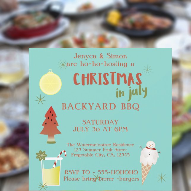 Christmas In July Backyard BBQ Party Invitation (🍉🎄 Christmas in July Backyard BBQ? Just add the details of yours 🎄 🍉)